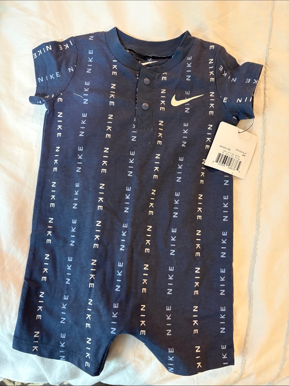 Nike Navy Blue Short Sleeve Baby Romper with All-Over Logo